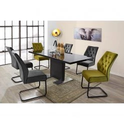 Loftscape Table Rosnay - (extensible) - MDF (panneau de fibres à densité moyenne) & verre / Acier inoxydable - Noir & imitation peau de serpent anthracite / acier inoxydable 13 Loftscape Table Rosnay - (extensible) - MDF (panneau de fibres à densité moyenne) & verre / Acier inoxydable - Noir & imitation peau de serpent anthracite / acier inoxydable -Meubles de salle à manger Soldes Magasin 1000233993 210108 13130000427 MOOD DETAILS P000000001000233993 mood