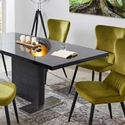 Loftscape Table Rosnay - (extensible) - MDF (panneau de fibres à densité moyenne) & verre / Acier inoxydable - Noir & imitation peau de serpent anthracite / acier inoxydable 18 Loftscape Table Rosnay - (extensible) - MDF (panneau de fibres à densité moyenne) & verre / Acier inoxydable - Noir & imitation peau de serpent anthracite / acier inoxydable -Meubles de salle à manger Soldes Magasin 1000233993 210108 13130400432 DETAILS P000000001000233993