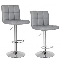 Loftscape Chaises de bar Marcon (lot de 2) - Imitation cuir / Fer - Gris / Chrome -Meubles de salle à manger Soldes Magasin 1000235729 210118 06440500219 DETAILS P000000001000235729