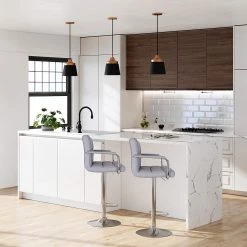 Loftscape Chaises de bar Hillion (lot de 2) - Imitation cuir / Fer - Gris / Chrome -Meubles de salle à manger Soldes Magasin 1000235743 210118 06450600268 MOOD DETAILS P000000001000235743 mood