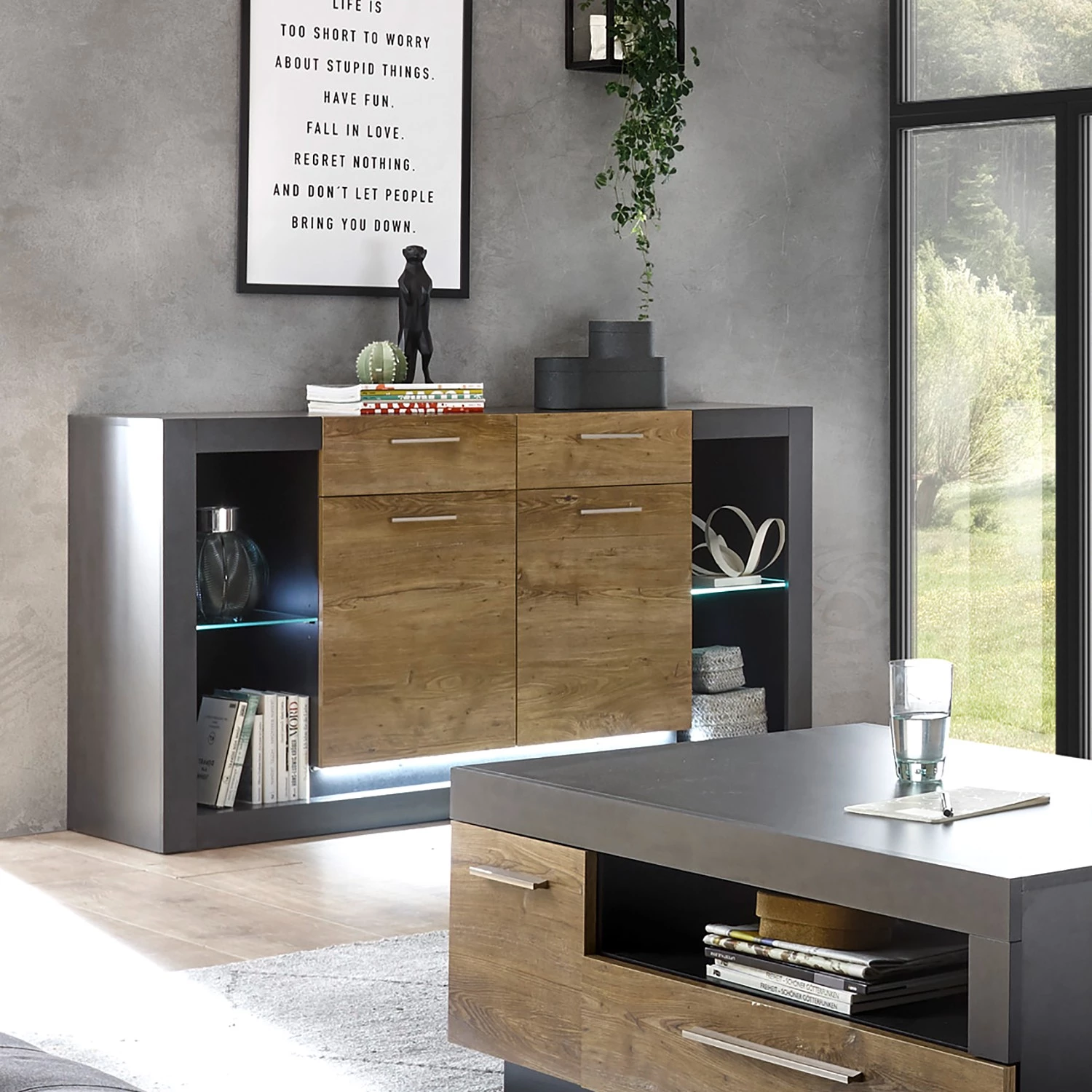 Red Living Buffet Talence II - Imitation châtaigner / Gris 2 Red Living Buffet Talence II - Imitation châtaigner / Gris – Image 2