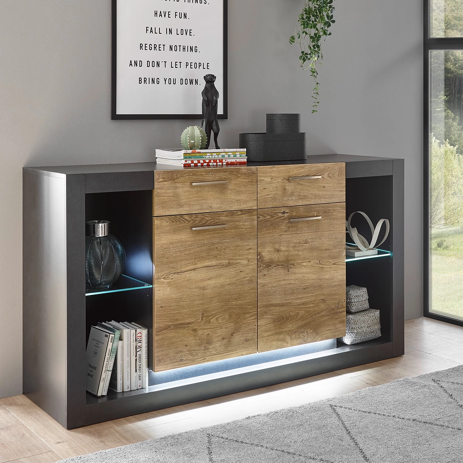 Red Living Buffet Talence II - Imitation châtaigner / Gris 3 Red Living Buffet Talence II - Imitation châtaigner / Gris – Image 3