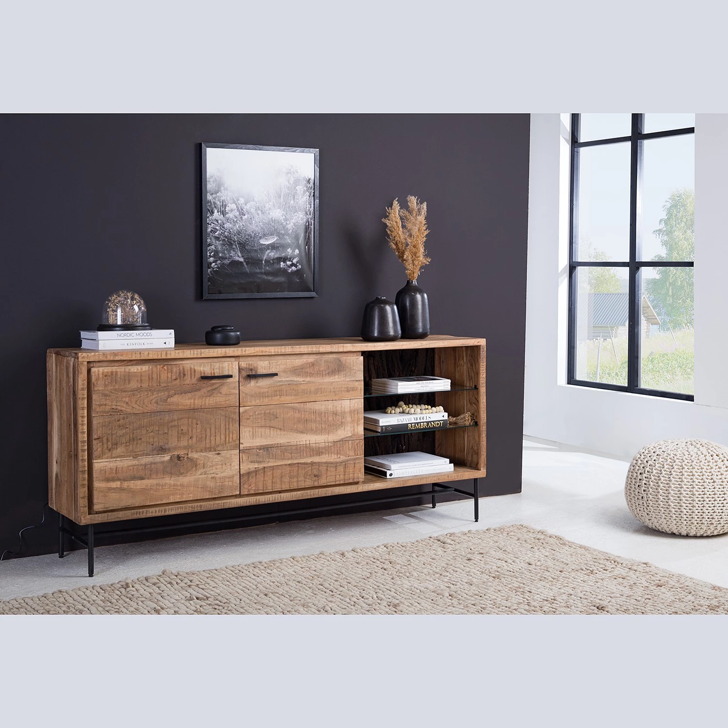 Ars Natura Buffet Roody - Avec éclairage - Acacia massif / Métal - Acacia / Noir 2 Ars Natura Buffet Roody - Avec éclairage - Acacia massif / Métal - Acacia / Noir – Image 2