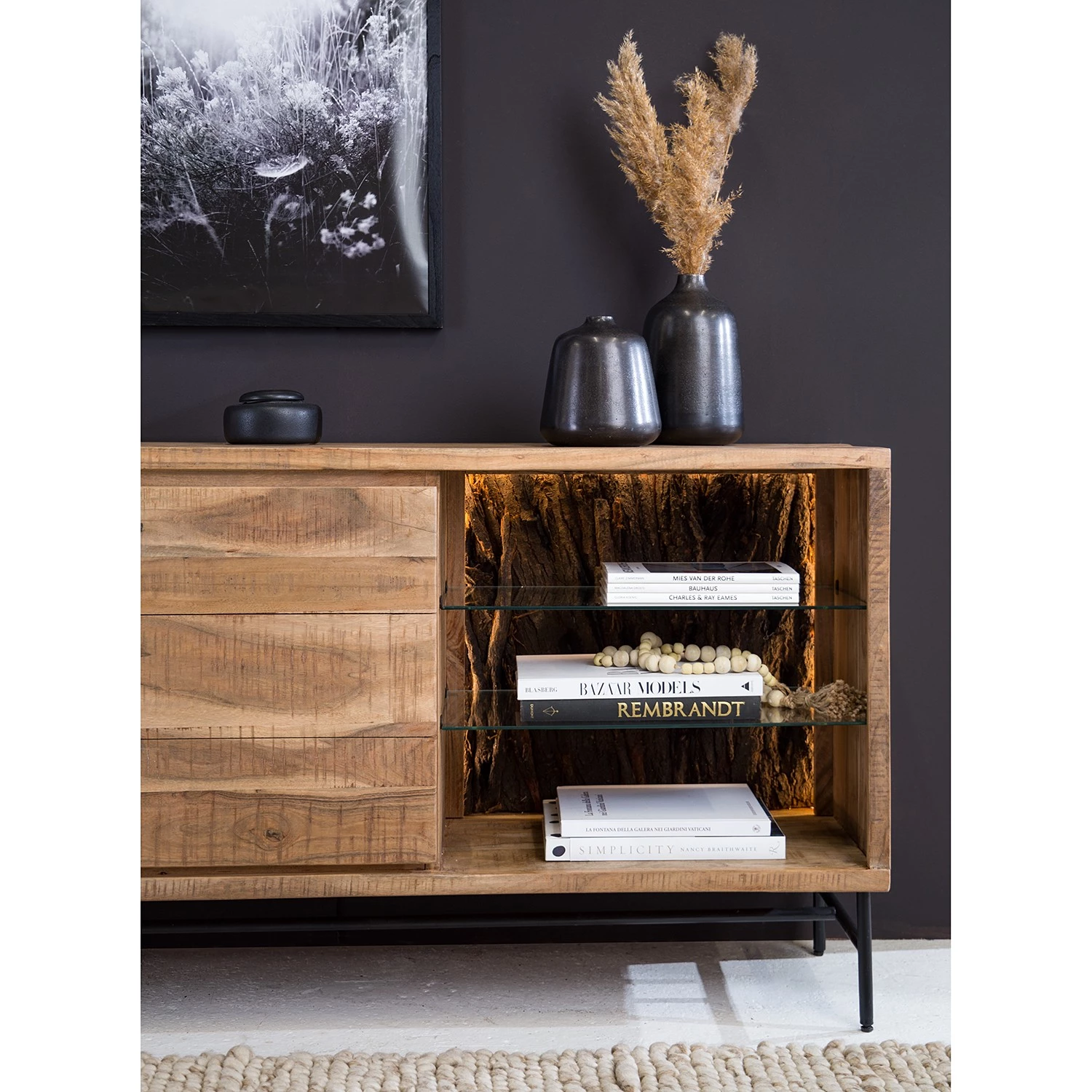 Ars Natura Buffet Roody - Avec éclairage - Acacia massif / Métal - Acacia / Noir 9 Ars Natura Buffet Roody - Avec éclairage - Acacia massif / Métal - Acacia / Noir – Image 9