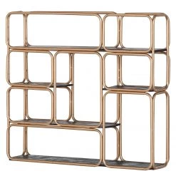 Red Living Étagère murale Oissel I - Acacia massif / Métal - Acacia noir / Doré