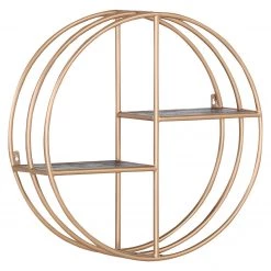 Red Living Étagère murale Oissel II - Acacia massif / Métal - Acacia noir / Doré - Diamètre : 70 cm