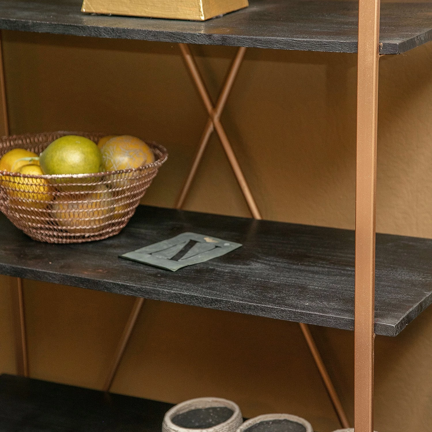 Red Living Étagère Oissel I - Acacia massif / Métal - Acacia noir / Doré 3 Red Living Étagère Oissel I - Acacia massif / Métal - Acacia noir / Doré – Image 3