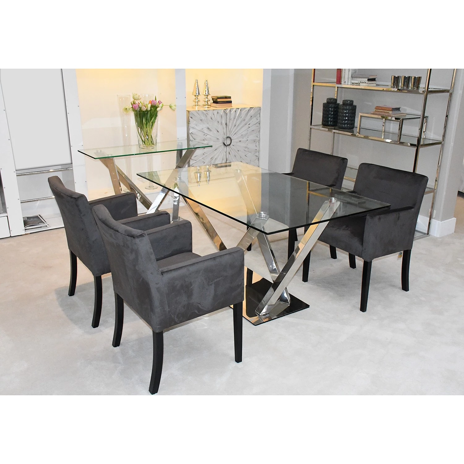 Velvet Studio Chaise à accoudoirs Meaux - Velours / Hêtre massif -Anthracite / Noir 2 Velvet Studio Chaise à accoudoirs Meaux - Velours / Hêtre massif -Anthracite / Noir – Image 2