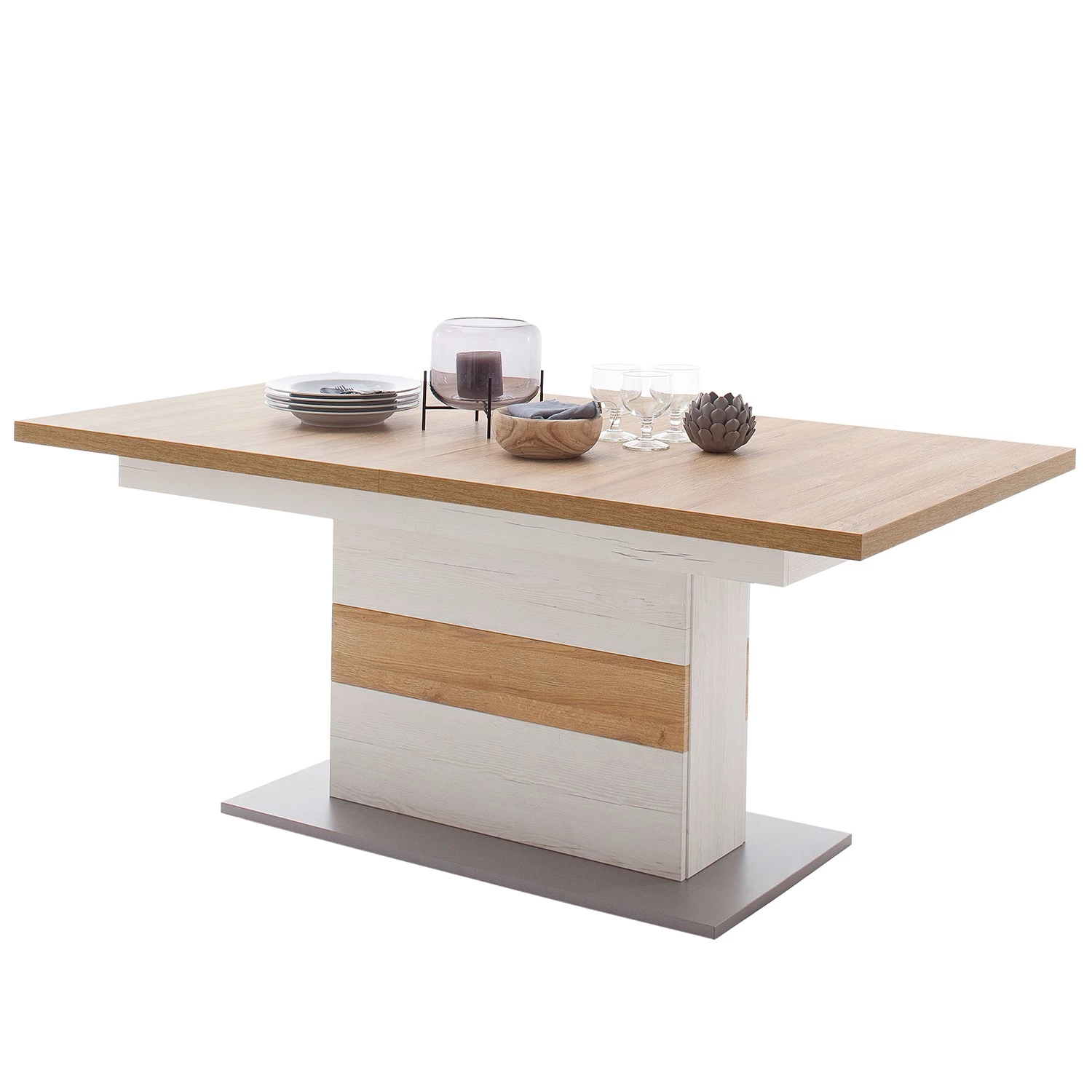 Loftscape Table Marnay (extensible) - Imitation pin Aurelio et imitation pin blanc / Imitation aluminium 3 Loftscape Table Marnay (extensible) - Imitation pin Aurelio et imitation pin blanc / Imitation aluminium – Image 3