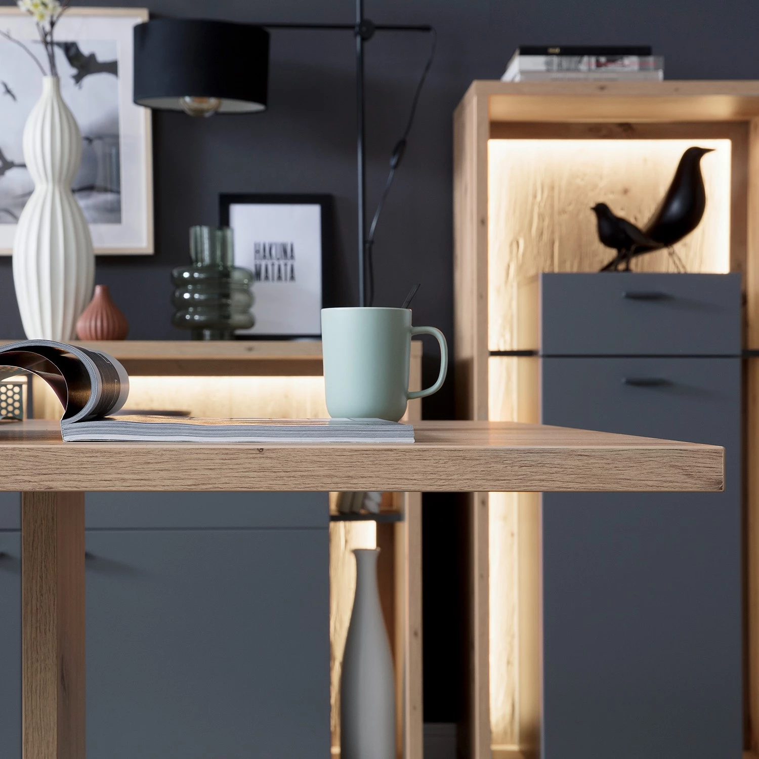 Loftscape Table Laxou - Imitation planches de chêne / Gris mat 5 Loftscape Table Laxou - Imitation planches de chêne / Gris mat – Image 5