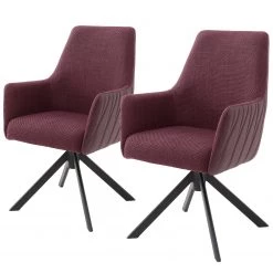 Loftscape Chaises à accoudoirs Fleurey (lot de 2) - Chenille et microfibre / Acier - Rouge Bordeaux