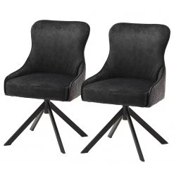 Fredriks Chaises Stalewell I (lot de 2) - Microfibre et tissu structuré / Acier - Anthracite