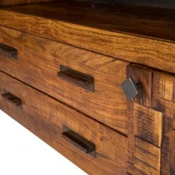 Wolf-Möbel Buffet Bazac - Avec éclairage - Acacia massif - Acacia / Gris foncé -Meubles de salle à manger Soldes Magasin 1000243213 220314 063 DETAILS P000000001000243213