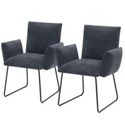 Red Living Chaises accoudoirs Malaville (lot de 2) - Chenille / Fer - Gris / Noir
