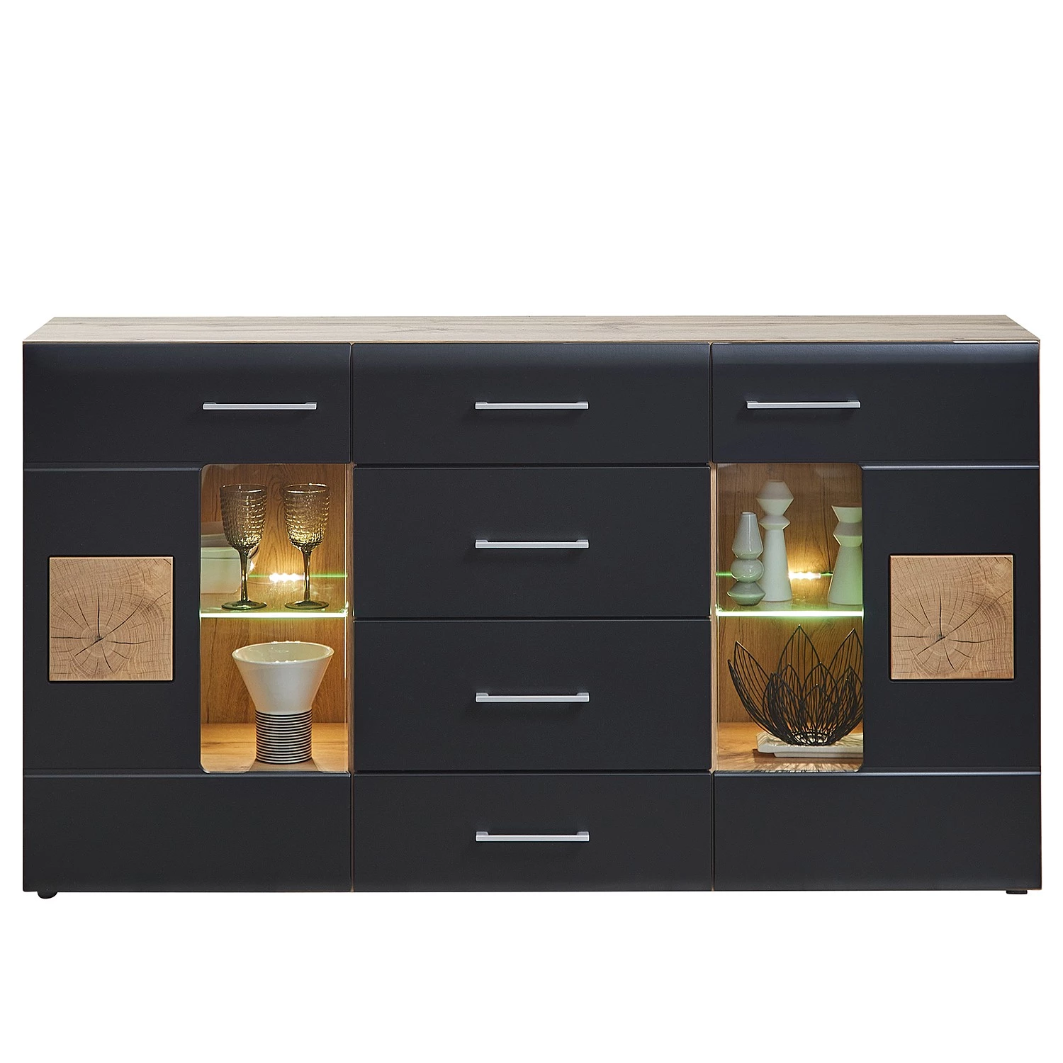 Loftscape Buffet Belloc - Avec éclairage - Noir mat / Imitation chêne 1 Loftscape Buffet Belloc - Avec éclairage - Noir mat / Imitation chêne