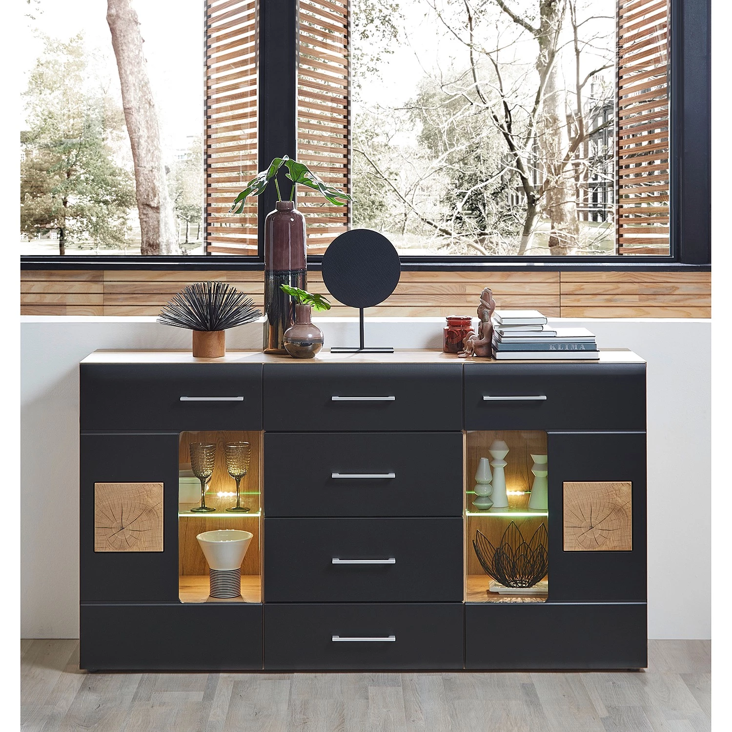 Loftscape Buffet Belloc - Avec éclairage - Noir mat / Imitation chêne 2 Loftscape Buffet Belloc - Avec éclairage - Noir mat / Imitation chêne – Image 2