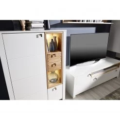 Loftscape Buffet haut Cordelle I - Éclairage inclus - Blanc mat / Hêtre sauvage -Meubles de salle à manger Soldes Magasin 1000249572 210630 15440500017 MOOD DETAILS P000000001000249572 mood
