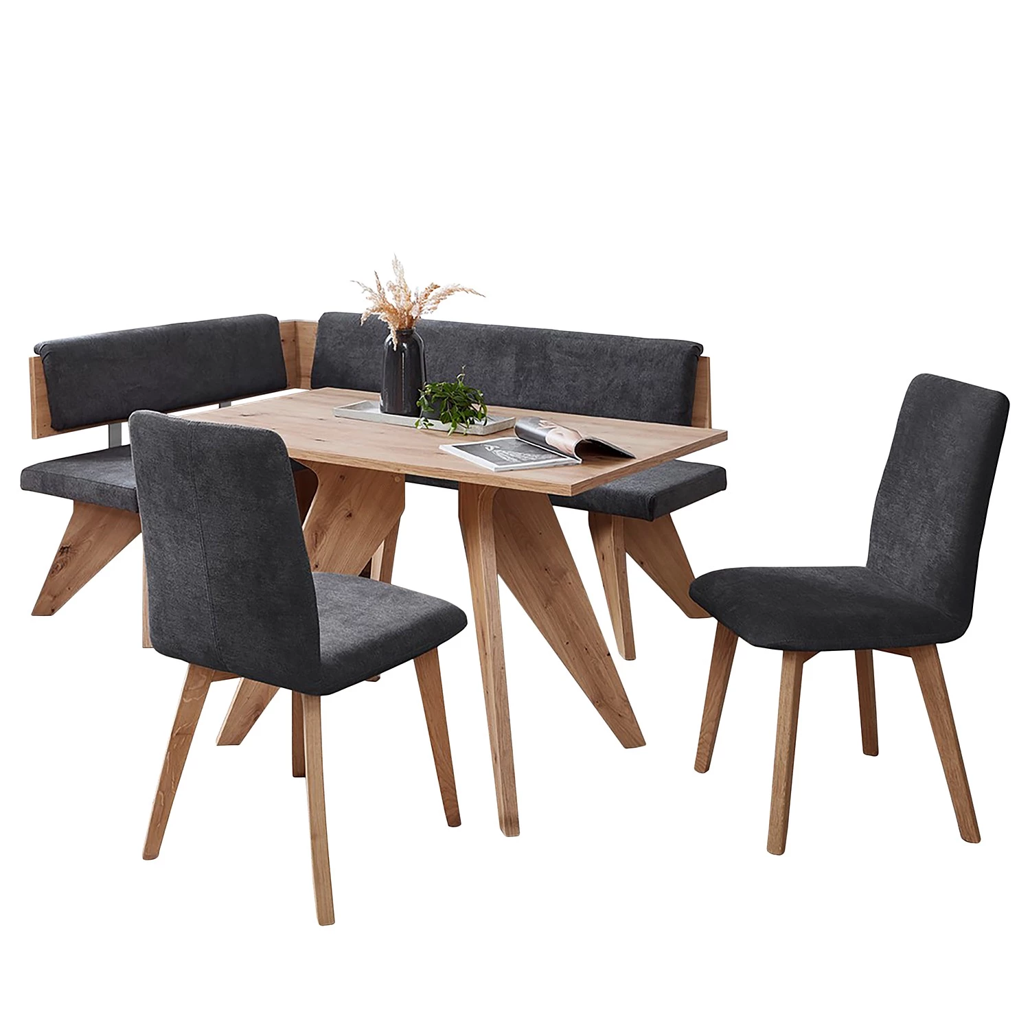 Schösswender Salle à manger complète Maia II (4 él.) - (Extensible) - Gris foncé / Imitation chêne 2 Schösswender Salle à manger complète Maia II (4 él.) - (Extensible) - Gris foncé / Imitation chêne – Image 2