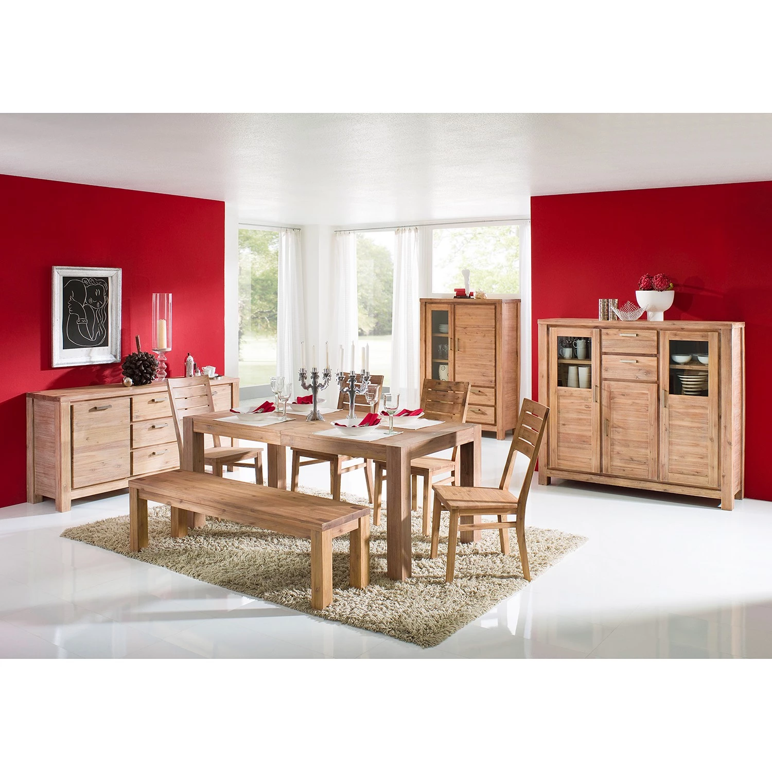 Red Living Table Boisset I (extensible) - Acacia massif 2 Red Living Table Boisset I (extensible) - Acacia massif – Image 2