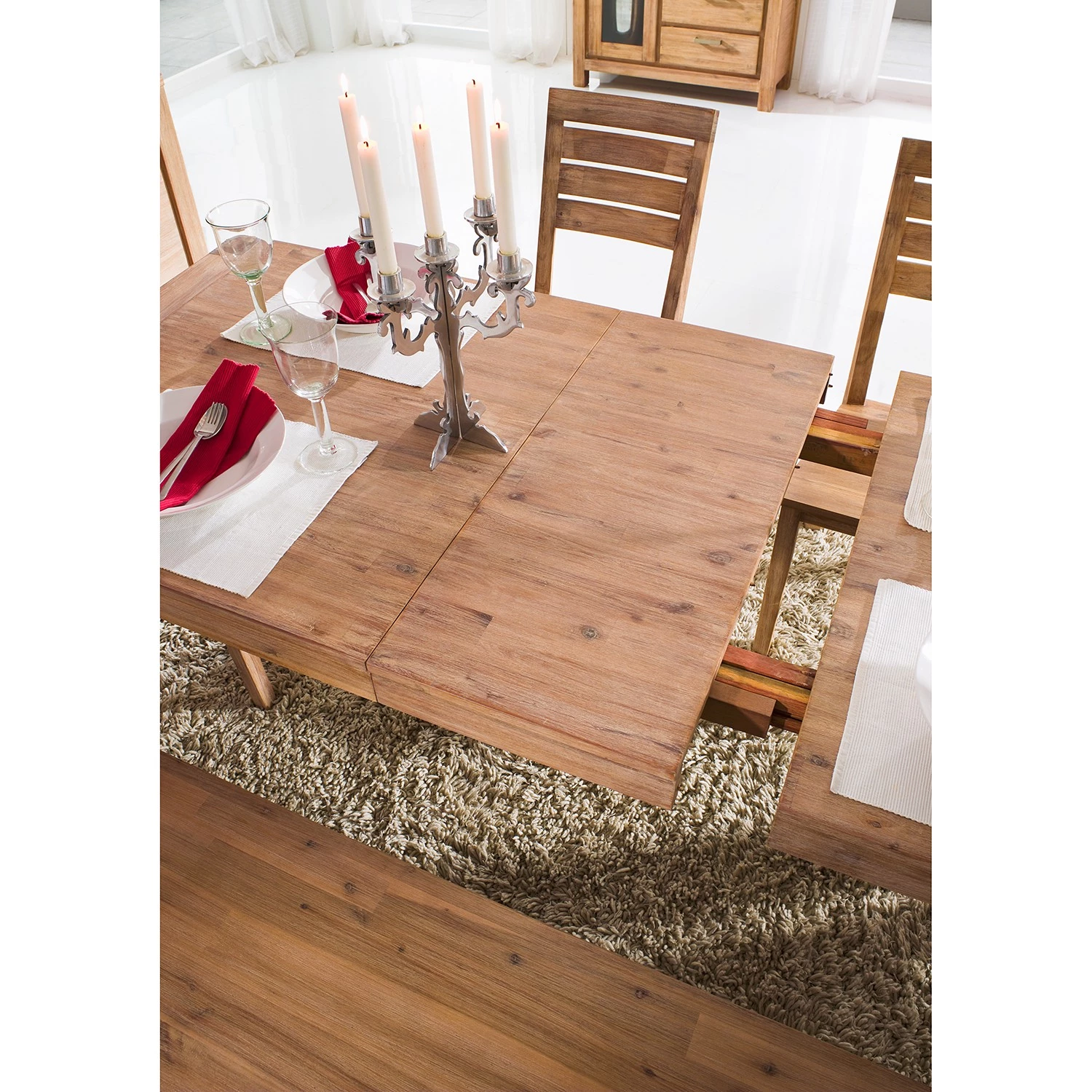 Red Living Table Boisset I (extensible) - Acacia massif 4 Red Living Table Boisset I (extensible) - Acacia massif – Image 4