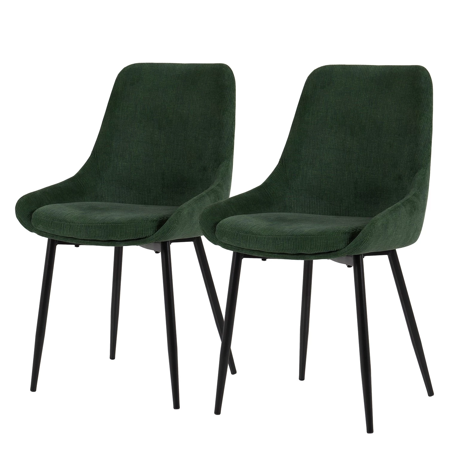 Tenzo Chaises capitonnées Lex II (lot de 2) - Velours côtelé / Métal - Vert foncé 1 Tenzo Chaises capitonnées Lex II (lot de 2) - Velours côtelé / Métal - Vert foncé