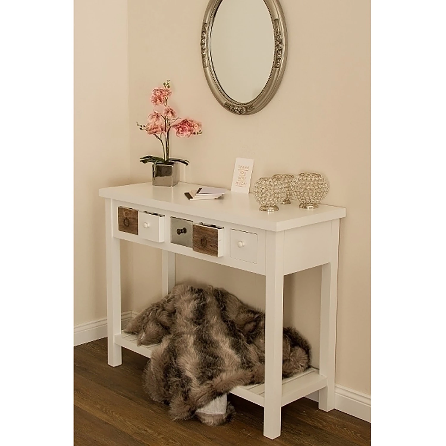 Ridgevalley Console Itzehoe - Paulownia massif - Blanc / Multicolore 2 Ridgevalley Console Itzehoe - Paulownia massif - Blanc / Multicolore – Image 2