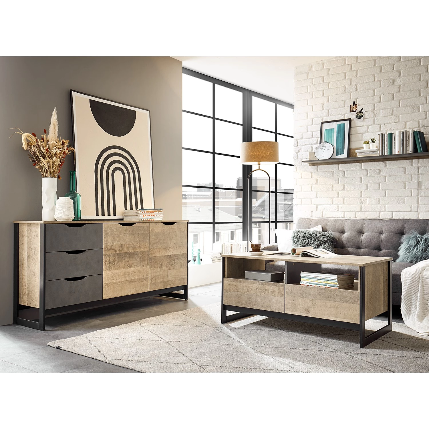 Red Living Commode Cocody II - Imitation chêne Montana / Gris 3 Red Living Commode Cocody II - Imitation chêne Montana / Gris – Image 3