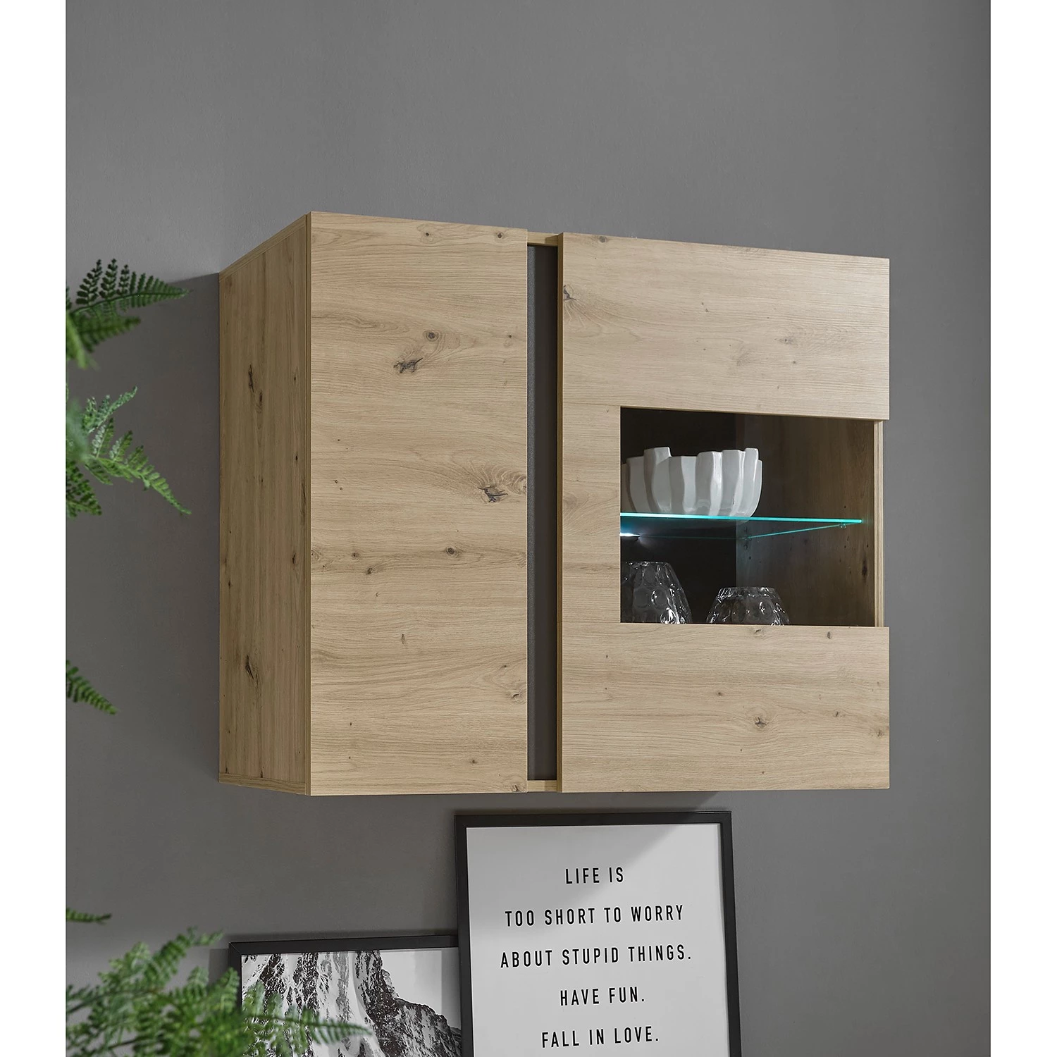 Loftscape Vitrine murale Cailla - Imitation chêne Artisan 2 Loftscape Vitrine murale Cailla - Imitation chêne Artisan – Image 2