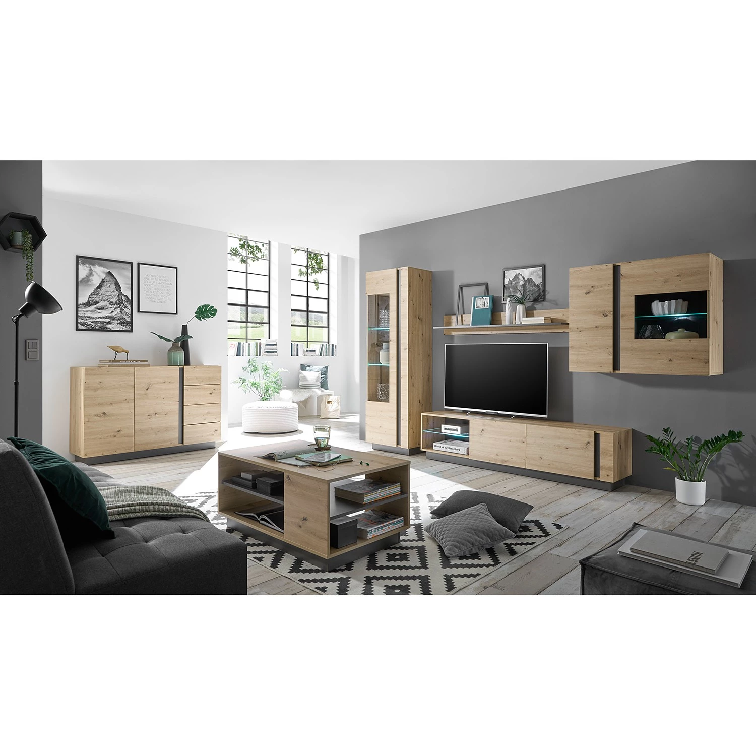 Loftscape Vitrine murale Cailla - Imitation chêne Artisan 3 Loftscape Vitrine murale Cailla - Imitation chêne Artisan – Image 3