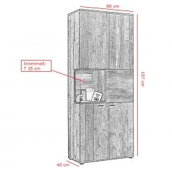 Red Living Vitrine Ambato - Imitation chêne Artisan -Meubles de salle à manger Soldes Magasin 1000263443 210430 11515400224 SKETCH DETAILS P000000001000263443 sketch