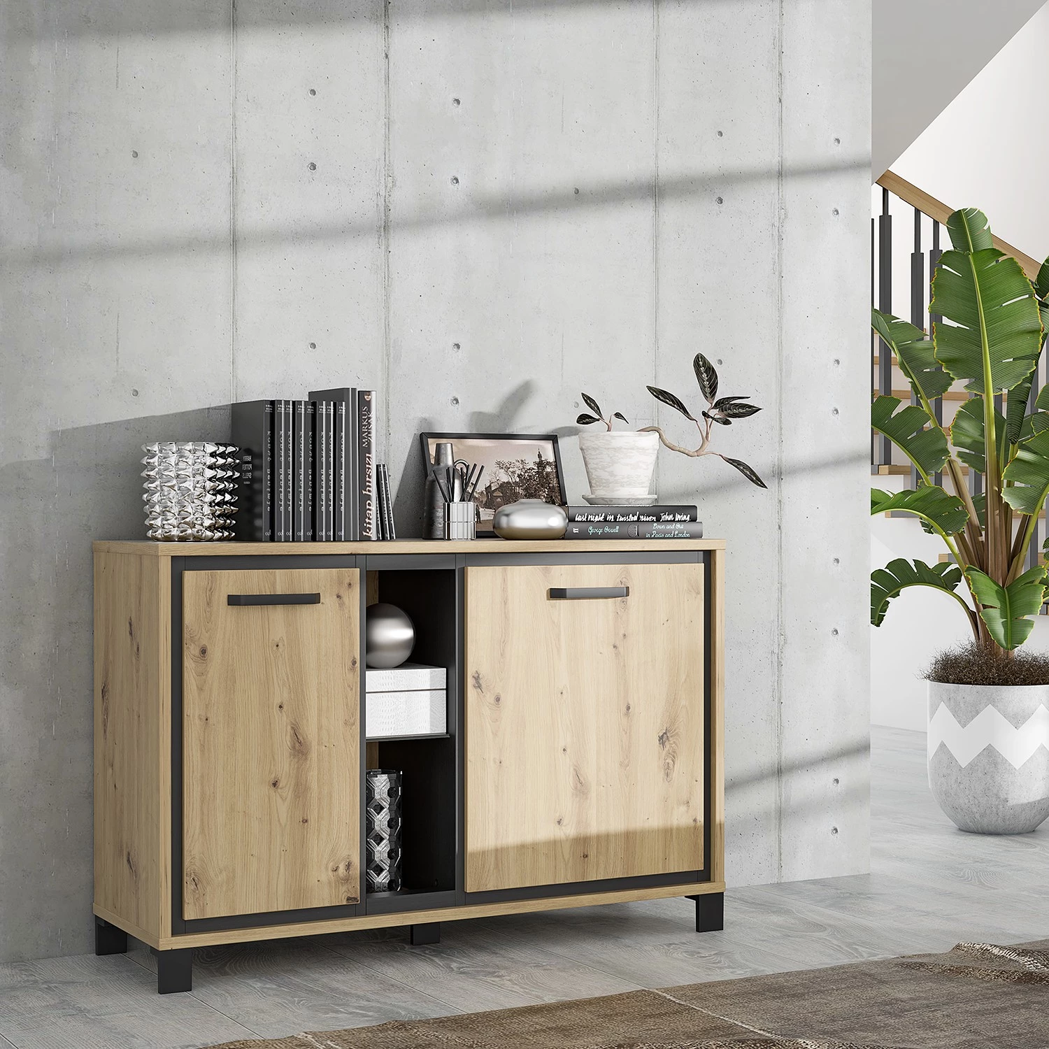 Red Living Buffet Egan IV - Imitation chêne artisan / Imitation chêne noir 2 Red Living Buffet Egan IV - Imitation chêne artisan / Imitation chêne noir – Image 2