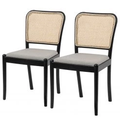 Studio Copenhagen Chaises Cutis (lot de 2) - Rotin et tissu / Hêtre massif - Gris lumineux