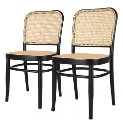 Studio Copenhagen Chaises Daru (lot de 2) - Rotin / Hêtre massif - Rotin / Noir