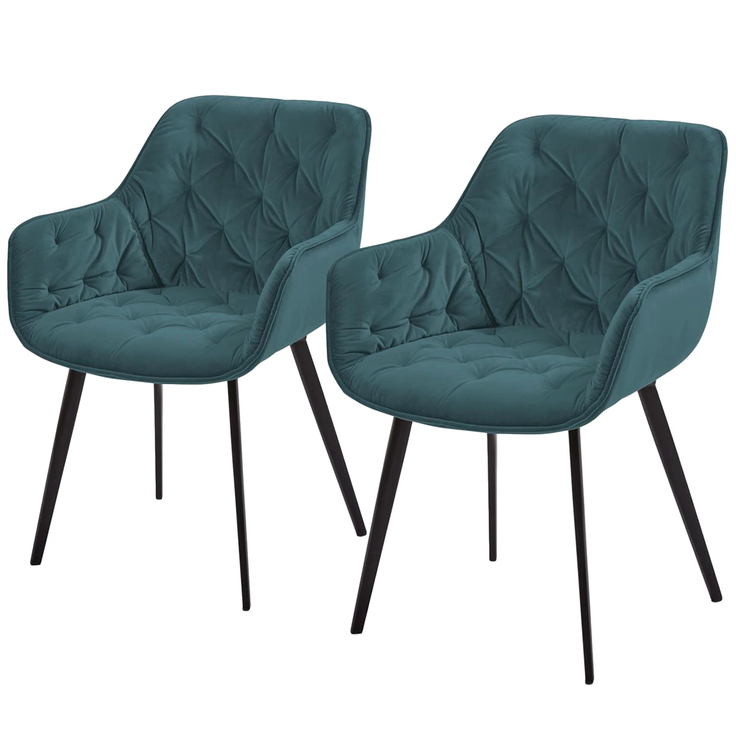 Jack & Alice Chaises à accoudoirs Kiana (lot de 2) - Velours / Acier - Bleu pétrole / Noir 1 Jack & Alice Chaises à accoudoirs Kiana (lot de 2) - Velours / Acier - Bleu pétrole / Noir