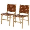 Maison Belfort Chaises Charles (lot de 2) - Cuir / Teck massif - Cognac / Teck