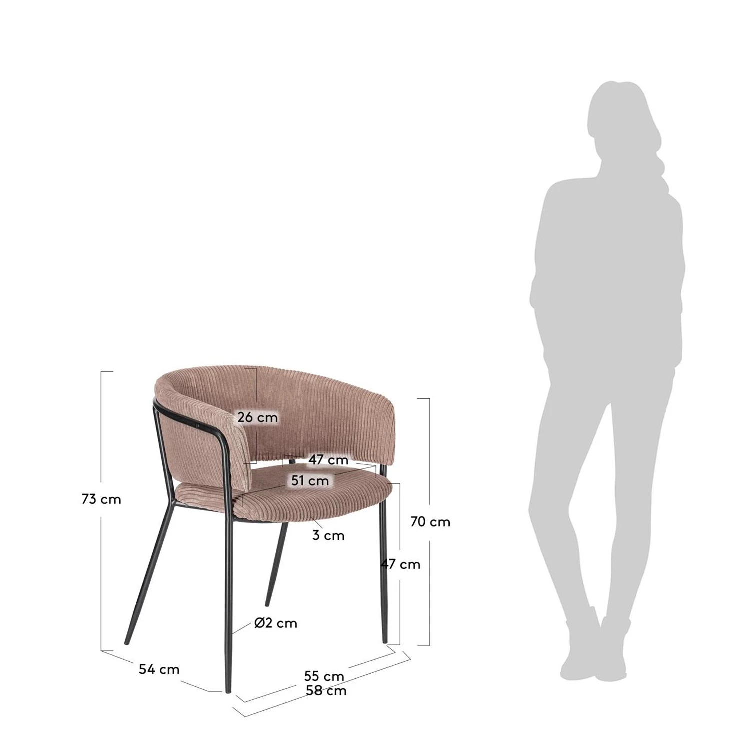 Jack & Alice Chaises accoudoirs Vilhena IV (lot de 2) - Velours côtelé - Rose vieilli 9 Jack & Alice Chaises accoudoirs Vilhena IV (lot de 2) - Velours côtelé - Rose vieilli – Image 9