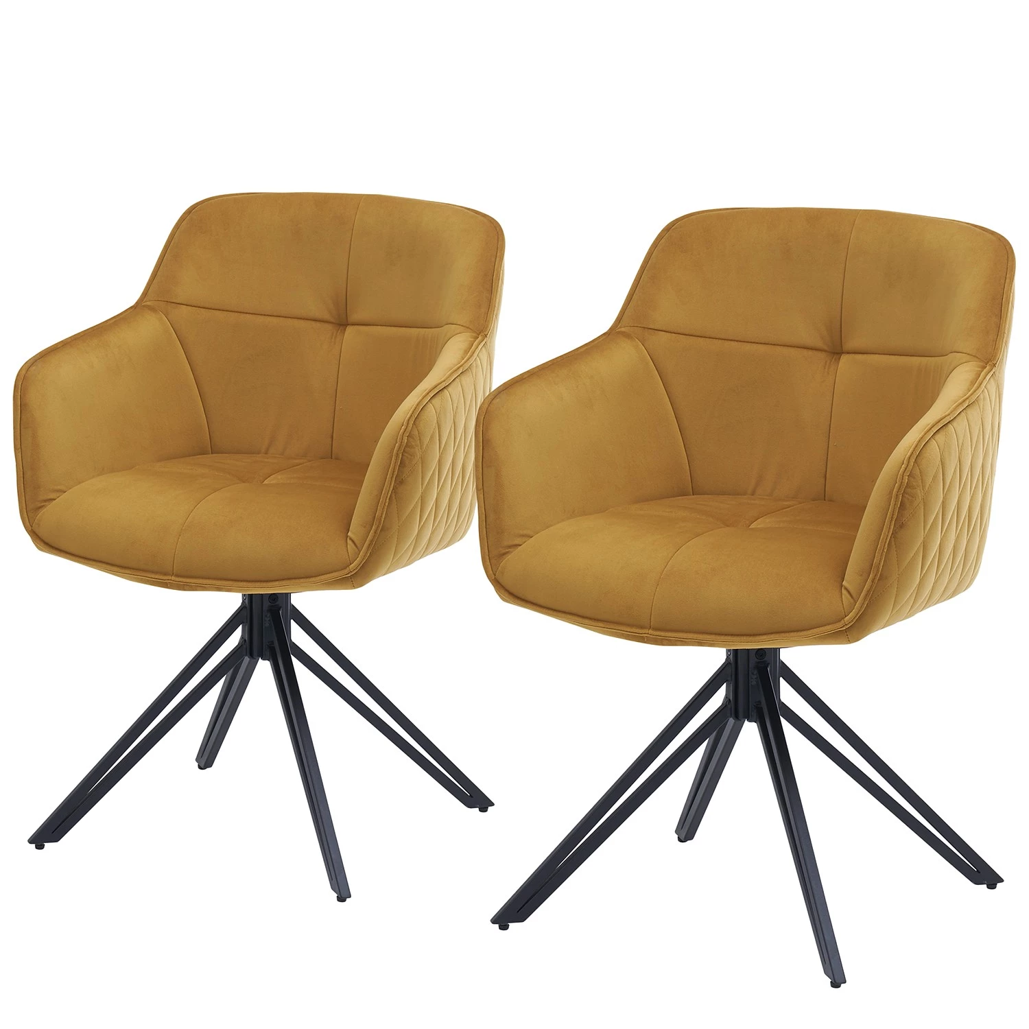 Red Living Chaises à accoudoirs Cancun (lot de 2) - Velours / Fer - Doré / Noir 1 Red Living Chaises à accoudoirs Cancun (lot de 2) - Velours / Fer - Doré / Noir