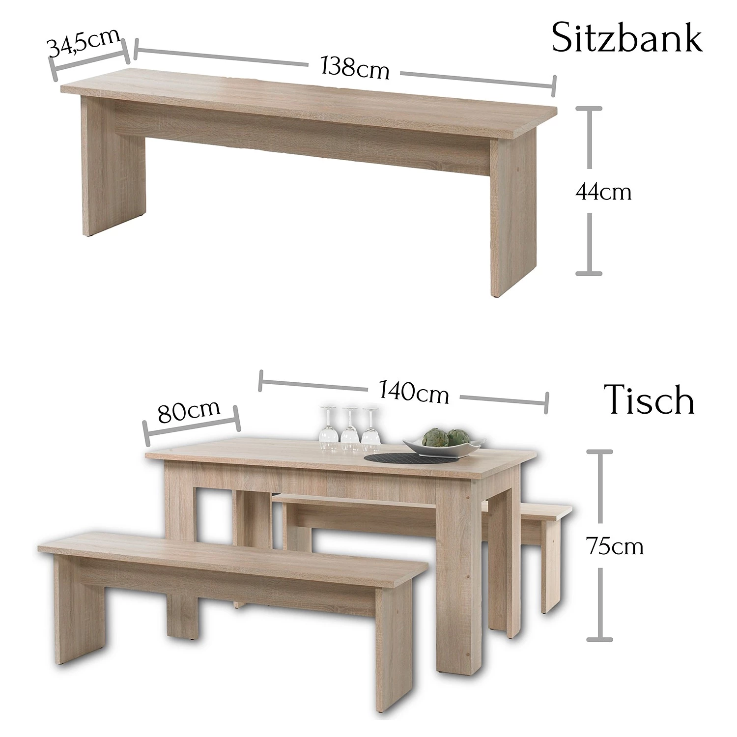Naturoo Salle à manger Calea (3 éléments) - Imitation chêne Sonoma 3 Naturoo Salle à manger Calea (3 éléments) - Imitation chêne Sonoma – Image 3