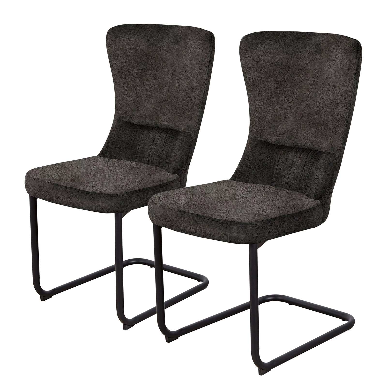 Chaises cantilever Amalia II (lot de 2) - Microfibre / Acier - Anthracite / Noir 1 Chaises cantilever Amalia II (lot de 2) - Microfibre / Acier - Anthracite / Noir