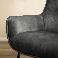 Loftscape Chaise à accoudoirs Betty - Velours / Métal - Gris vintage / Noir -Meubles de salle à manger Soldes Magasin 1000274879 220519 032 DETAILS P000000001000274879