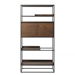 Red Living Étagère Ratho - Placage en bois véritable / Métal - Chêne fumé / Noir