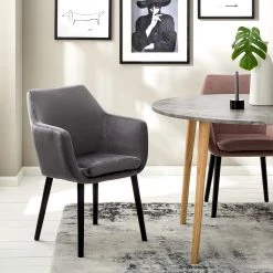 Mørteens Chaises à accoudoirs Nicholas V - Velours Kemi: Gris foncé - Lot de 2 -Meubles de salle à manger Soldes Magasin 1000281670 210819 09170500030 MOOD DETAILS P000000001000281670 mood