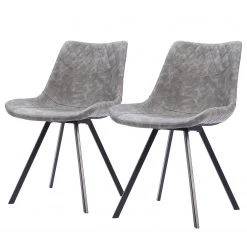 Ars manufacti Chaises Cielo (lot de 2) - Imitation cuir / Acier - Gris vintage / Noir