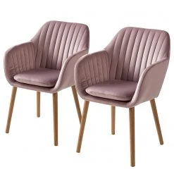 Mørteens Chaises à accoudoirs Tilanda - Tissu / Chêne massif - Velours Kemi: Rose vieilli - Lot de 2