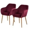 Mørteens Chaises à accoudoirs Tilanda - Tissu / Chêne massif - Velours Kemi: Bordeaux - Lot de 2