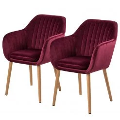 Mørteens Chaises à accoudoirs Tilanda - Tissu / Chêne massif - Velours Kemi: Bordeaux - Lot de 2
