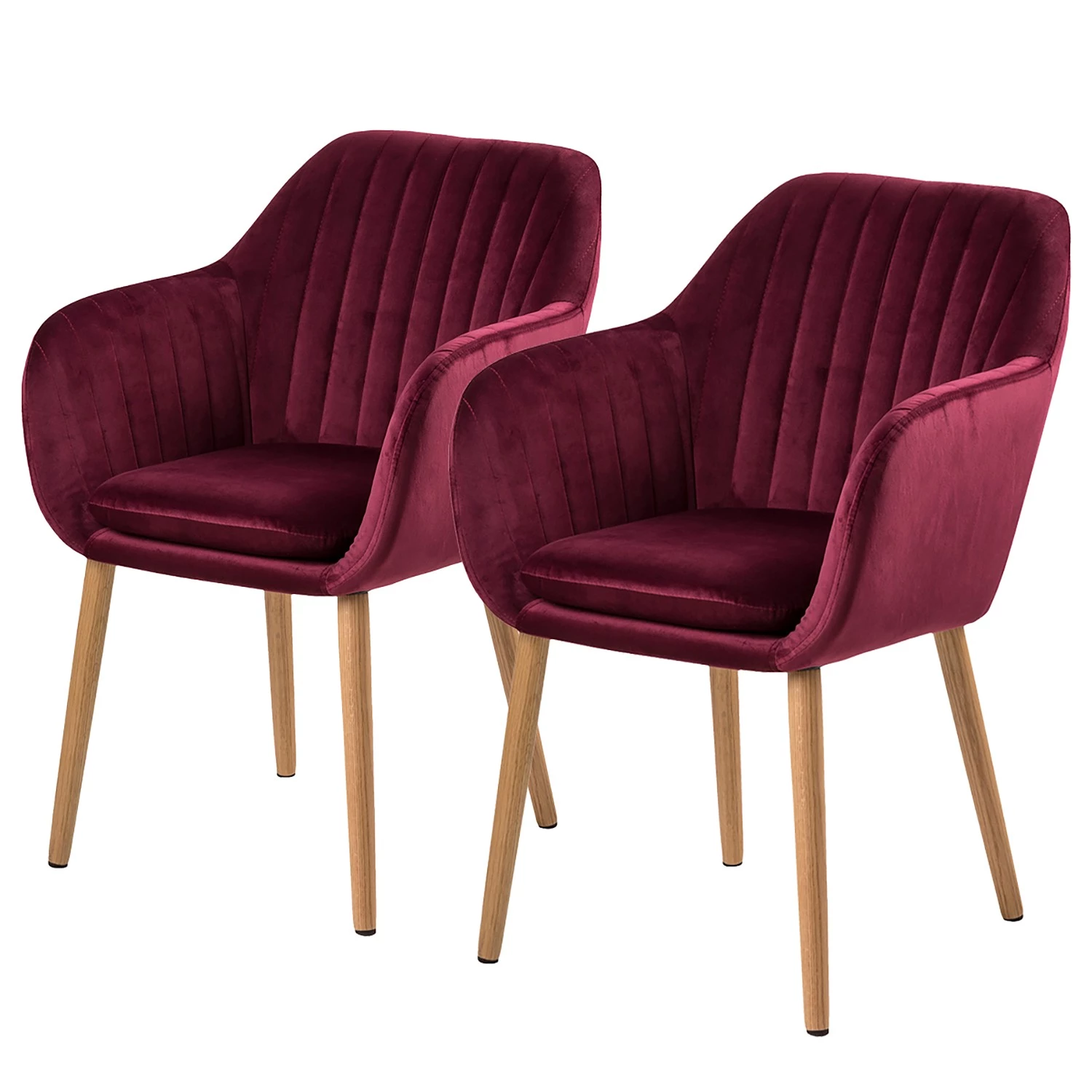 Mørteens Chaises à accoudoirs Tilanda - Tissu / Chêne massif - Velours Kemi: Bordeaux - Lot de 2 1 Mørteens Chaises à accoudoirs Tilanda - Tissu / Chêne massif - Velours Kemi: Bordeaux - Lot de 2