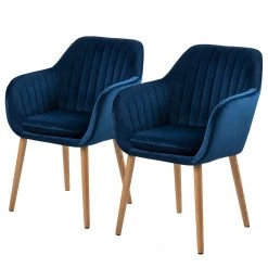 Mørteens Chaises à accoudoirs Tilanda - Tissu / Chêne massif - Velours Kemi: Bleu foncé - Lot de 2