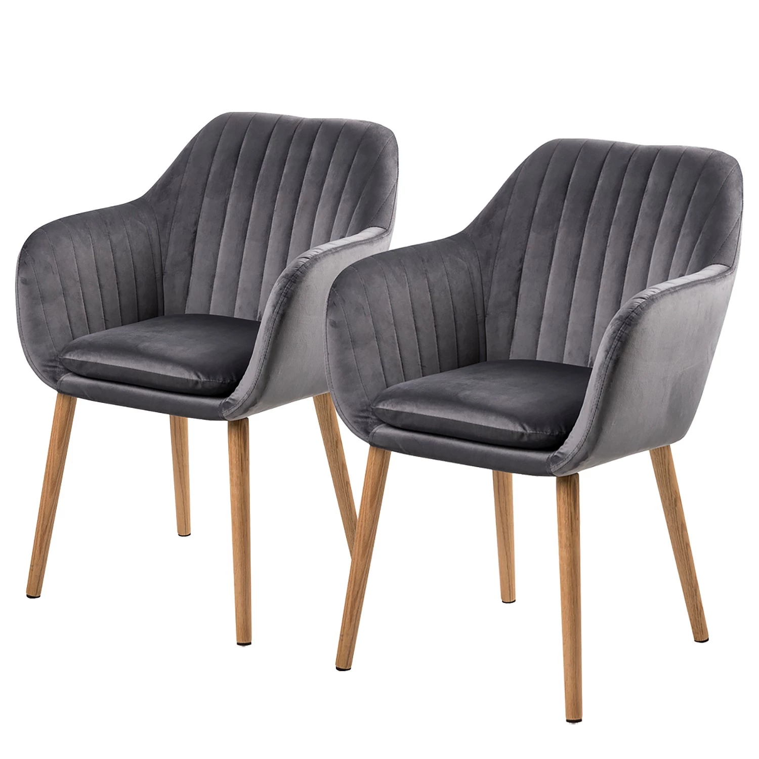 Mørteens Chaises à accoudoirs Tilanda - Tissu / Chêne massif - Velours Kemi: Gris foncé - Lot de 2 1 Mørteens Chaises à accoudoirs Tilanda - Tissu / Chêne massif - Velours Kemi: Gris foncé - Lot de 2