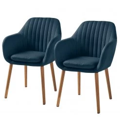 Mørteens Chaises à accoudoirs Tilanda - Tissu / Chêne massif - Tissu Cors: Bleu jean - Lot de 2